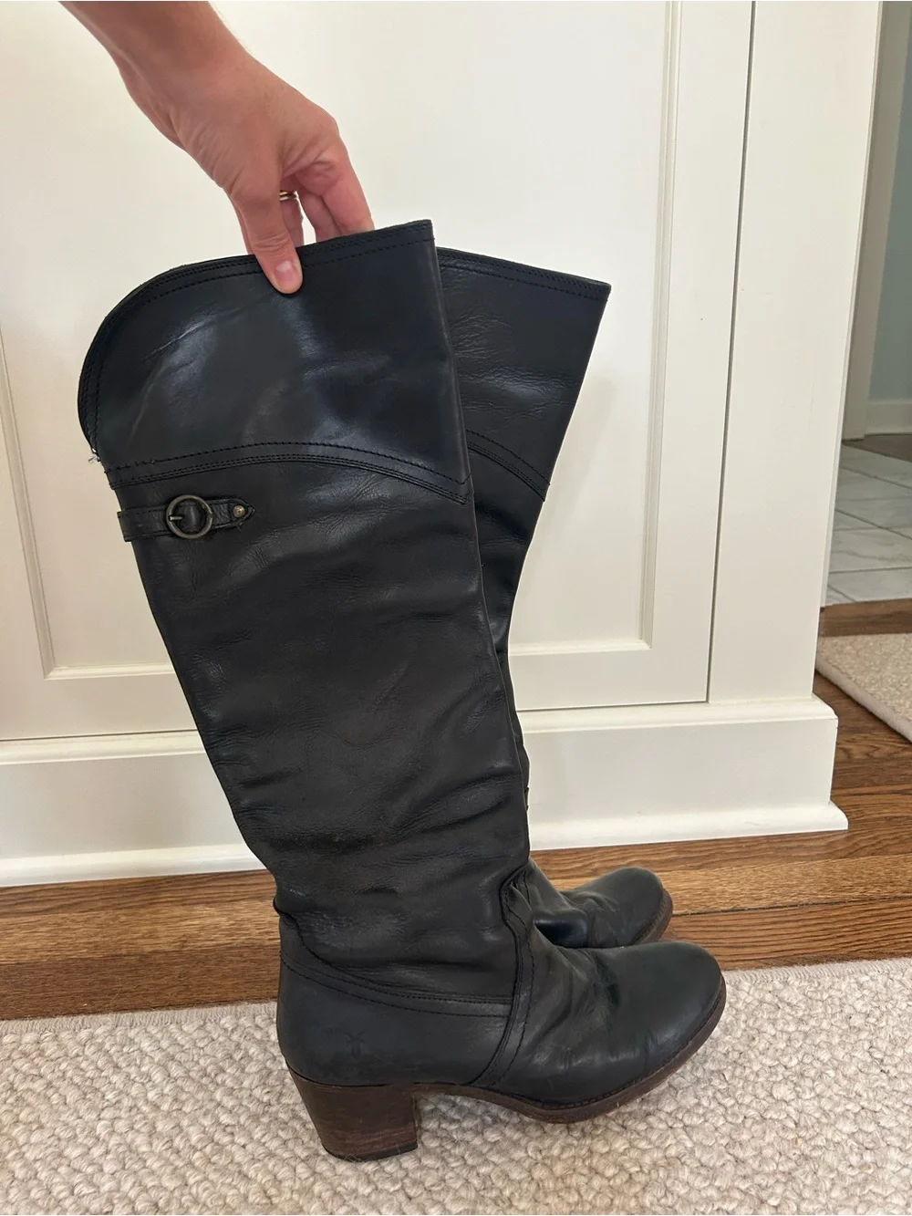 Frye Black Leather Over-the-Knee Riding Boots